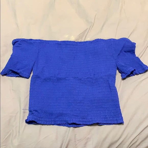 Ambiance Tops - Blue Scrunch Strapless Shirt